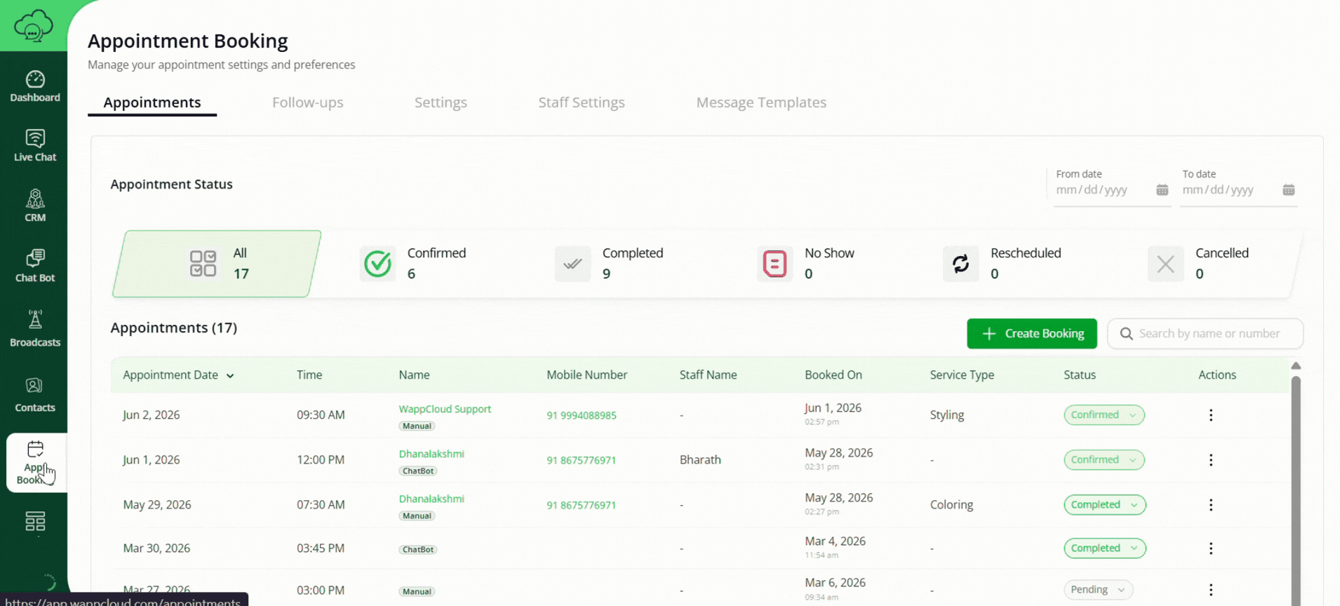Appointment Status Management